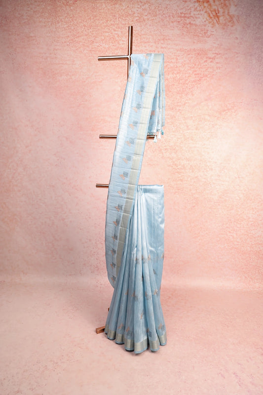 Sky Blue Semi Tussar  Saree