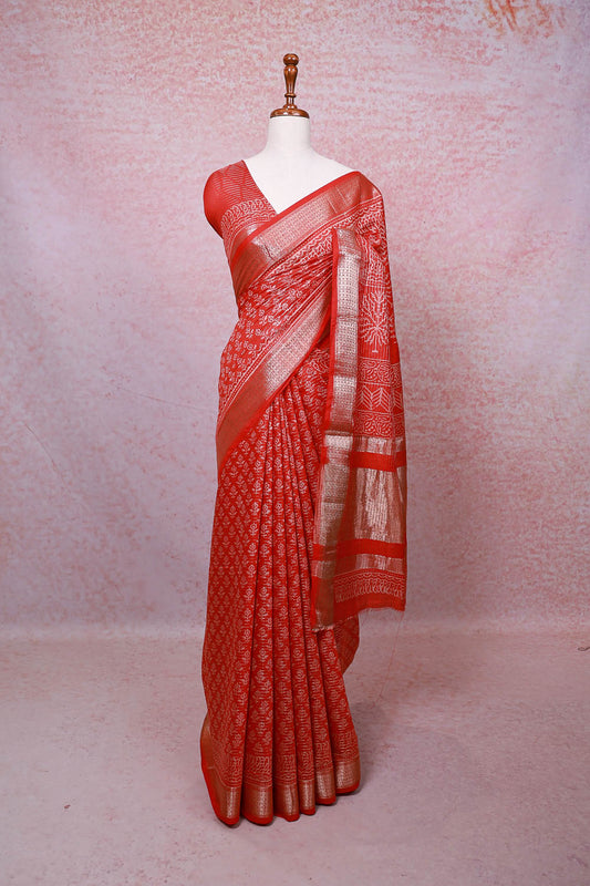 Orange Semi Silk Saree