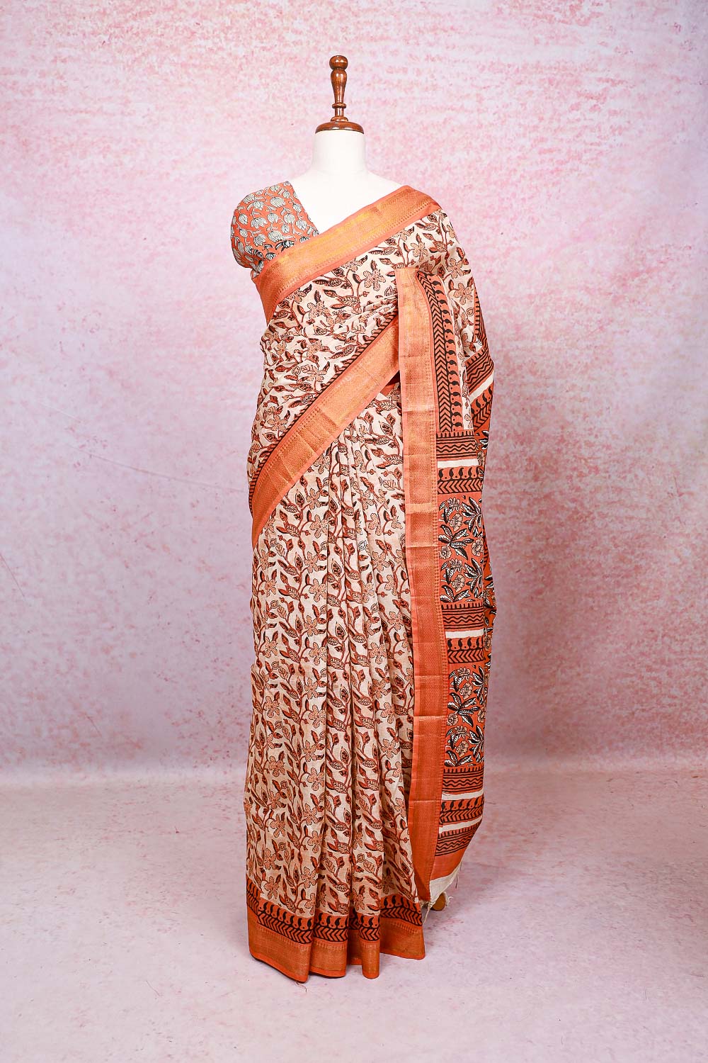 Cream Semi Tussar Saree