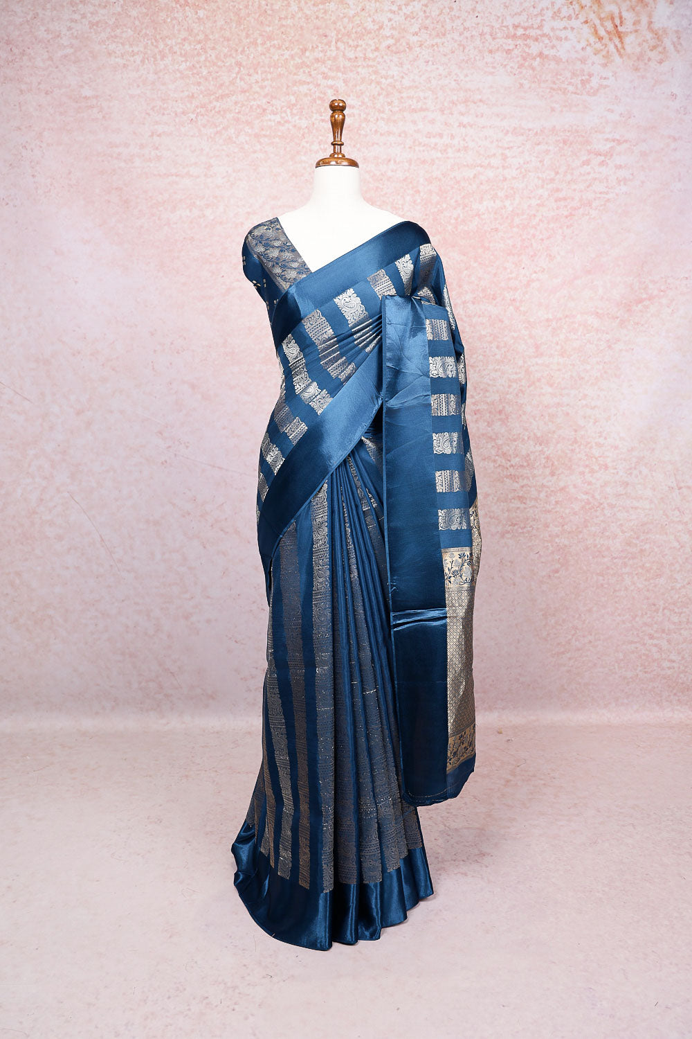 Peacock Blue Jute Banarasi Saree