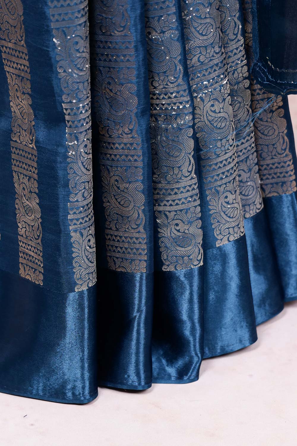Peacock Blue Jute Banarasi Saree