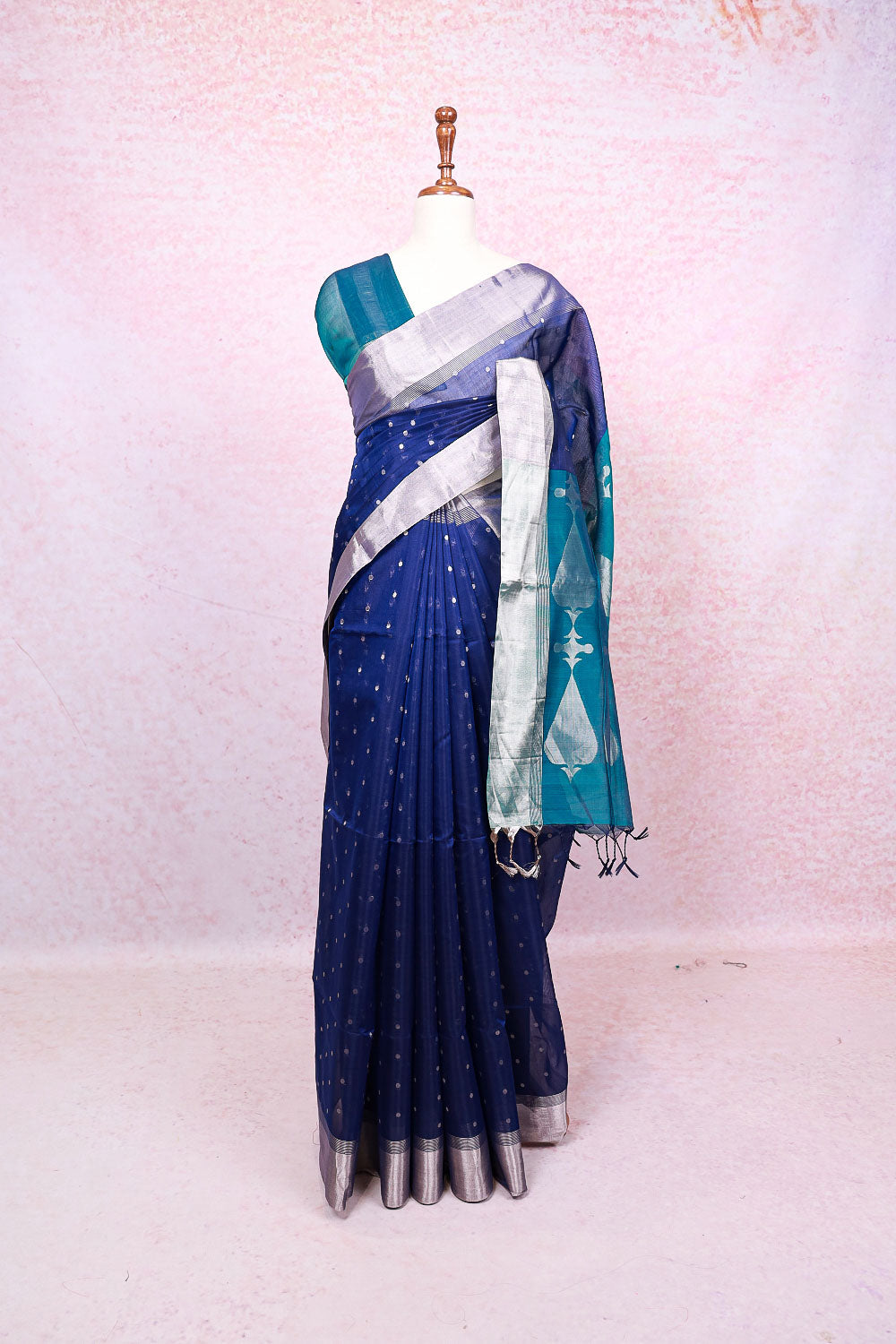 Navy Blue Cotton Silk Saree