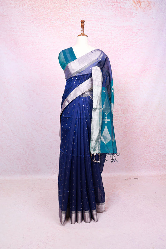 Navy Blue Cotton Silk Saree