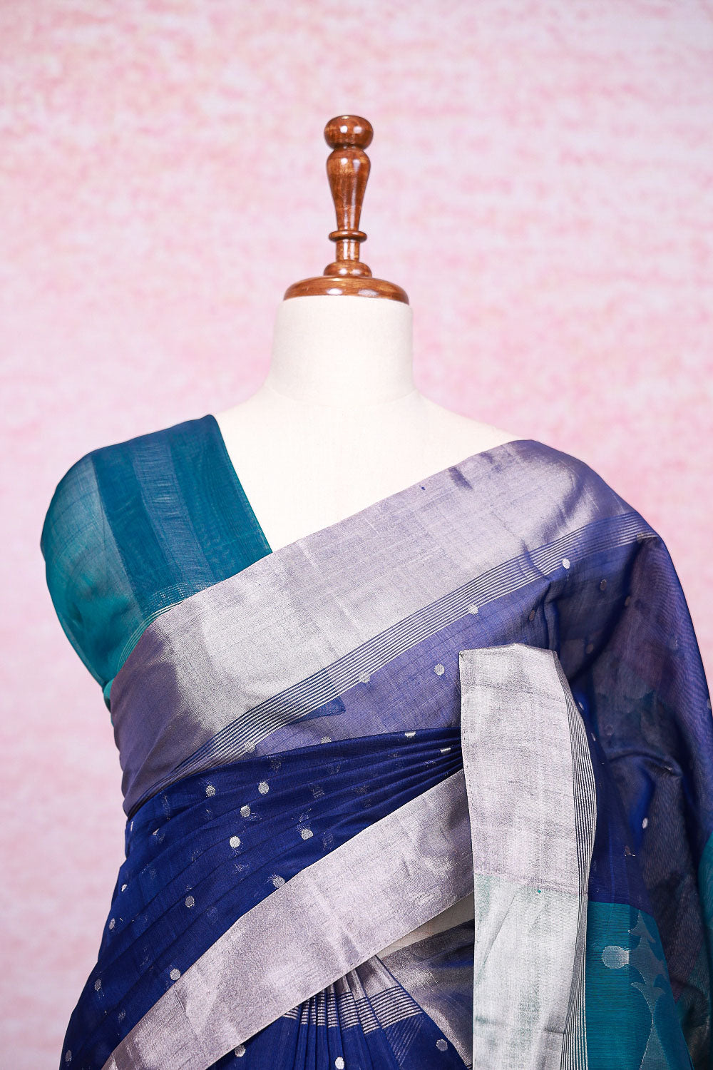 Navy Blue Cotton Silk Saree