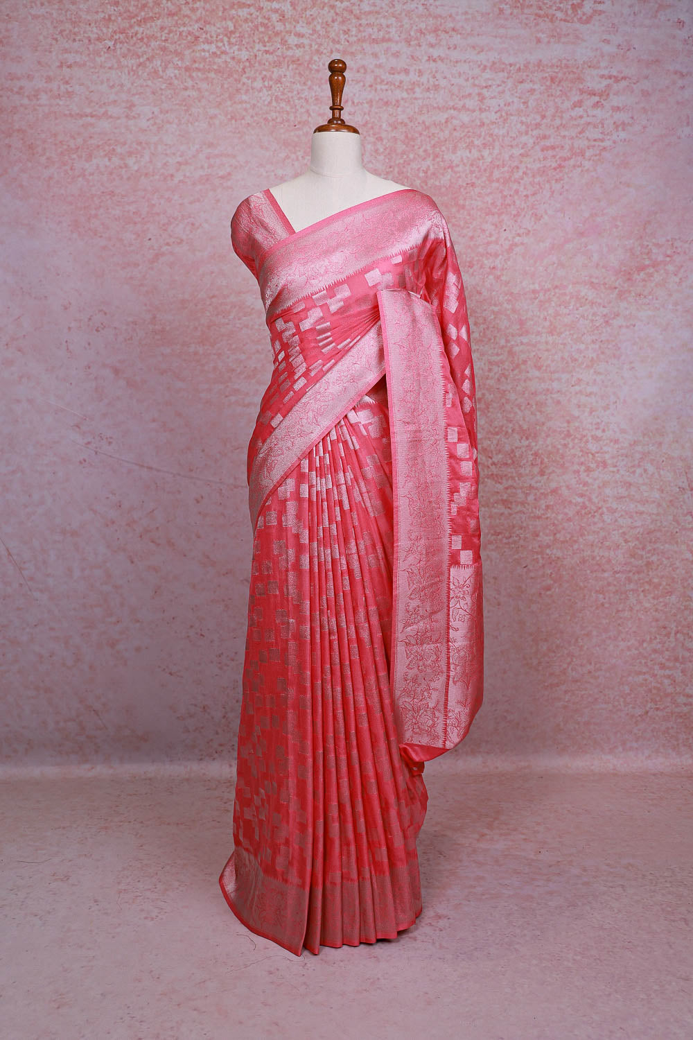 Dark Peach Jute Banarasi Saree