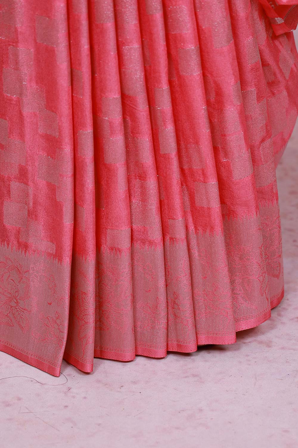 Dark Peach Jute Banarasi Saree