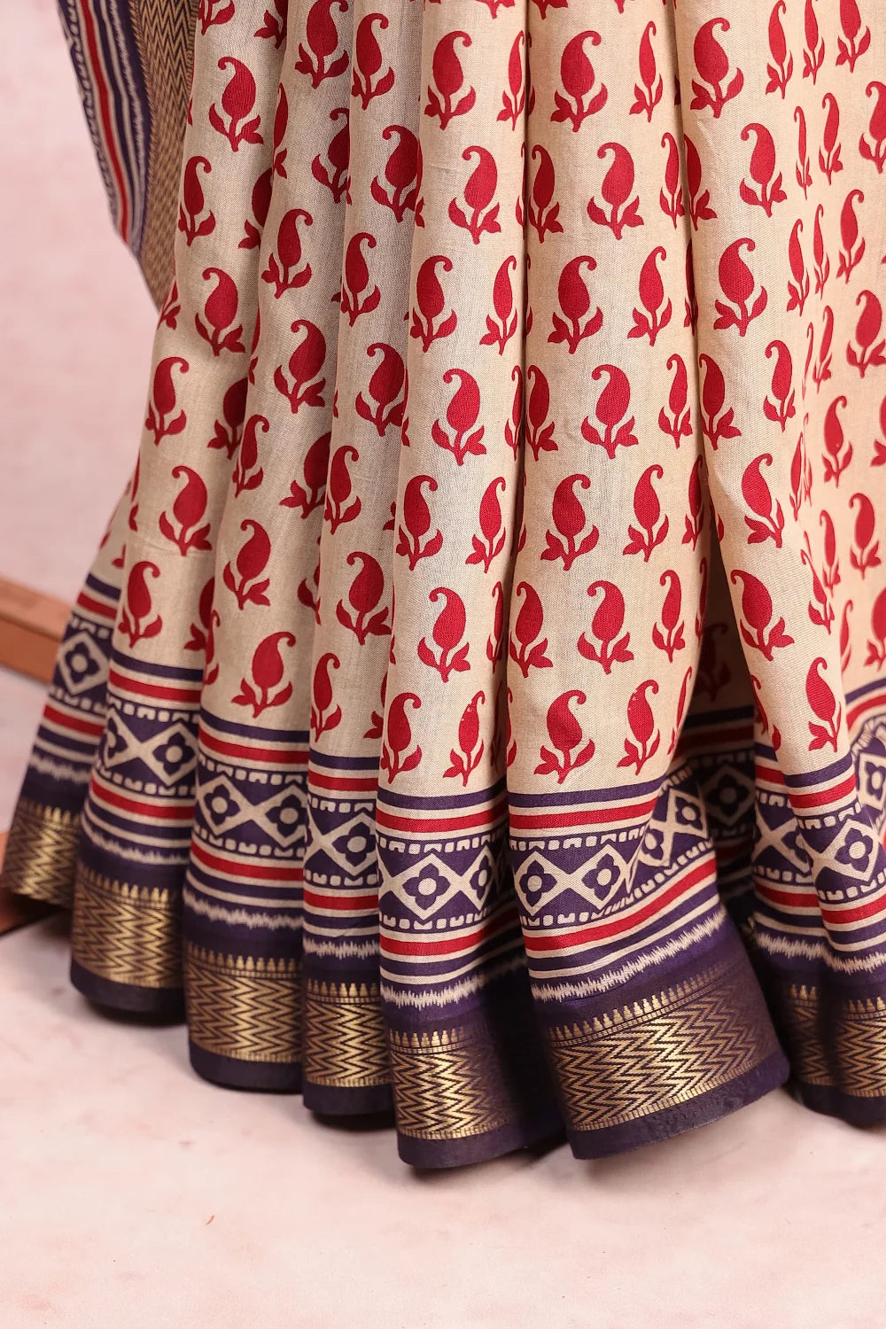 Ivory Cream Semi Chanderi Saree