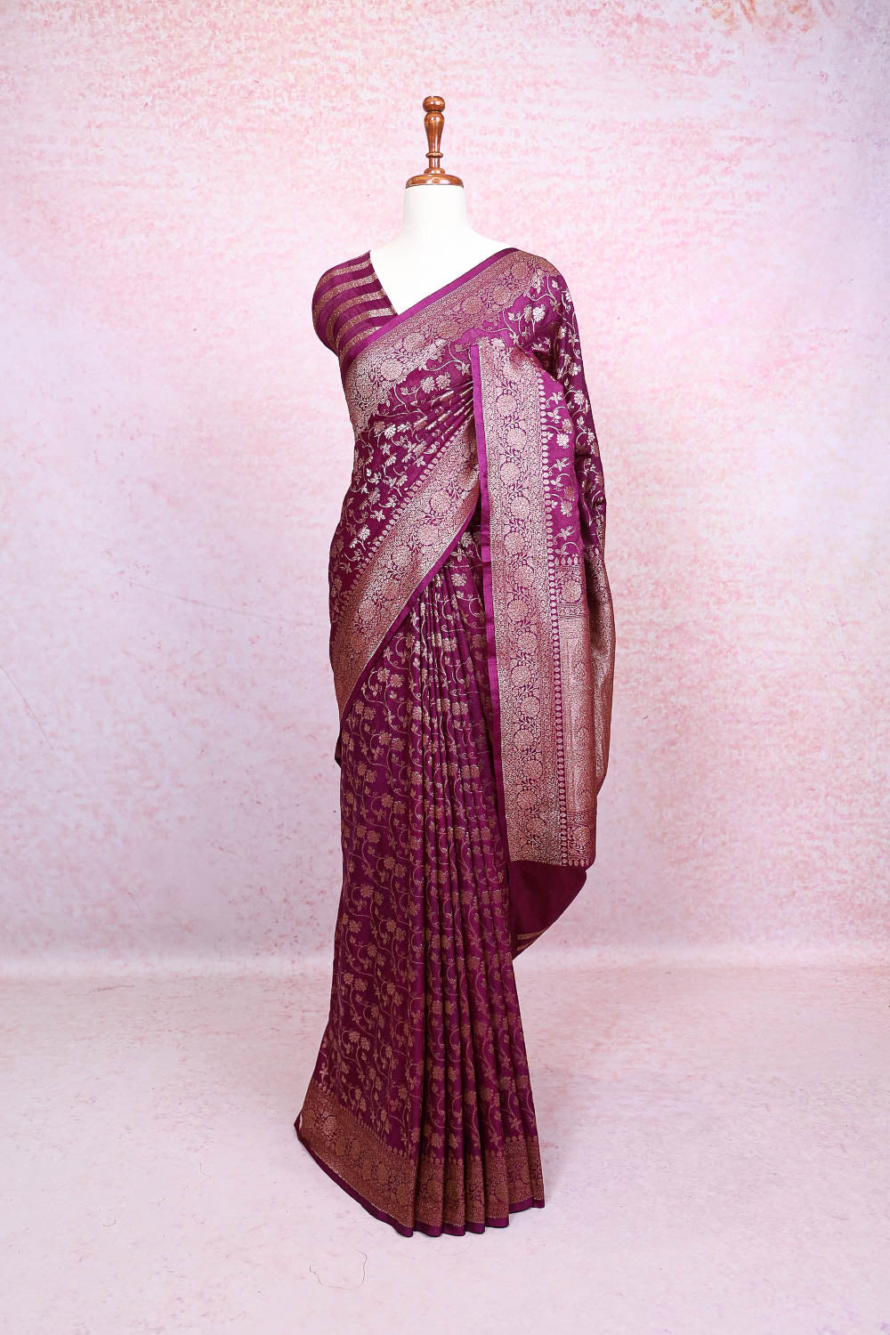 Purple Semi Jute Banarasi Saree