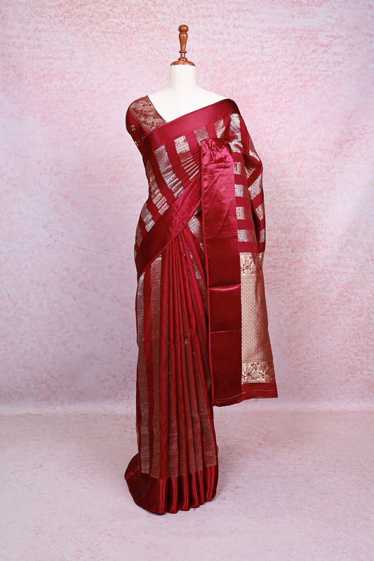 Dark Wine Semi Banarasi Saree