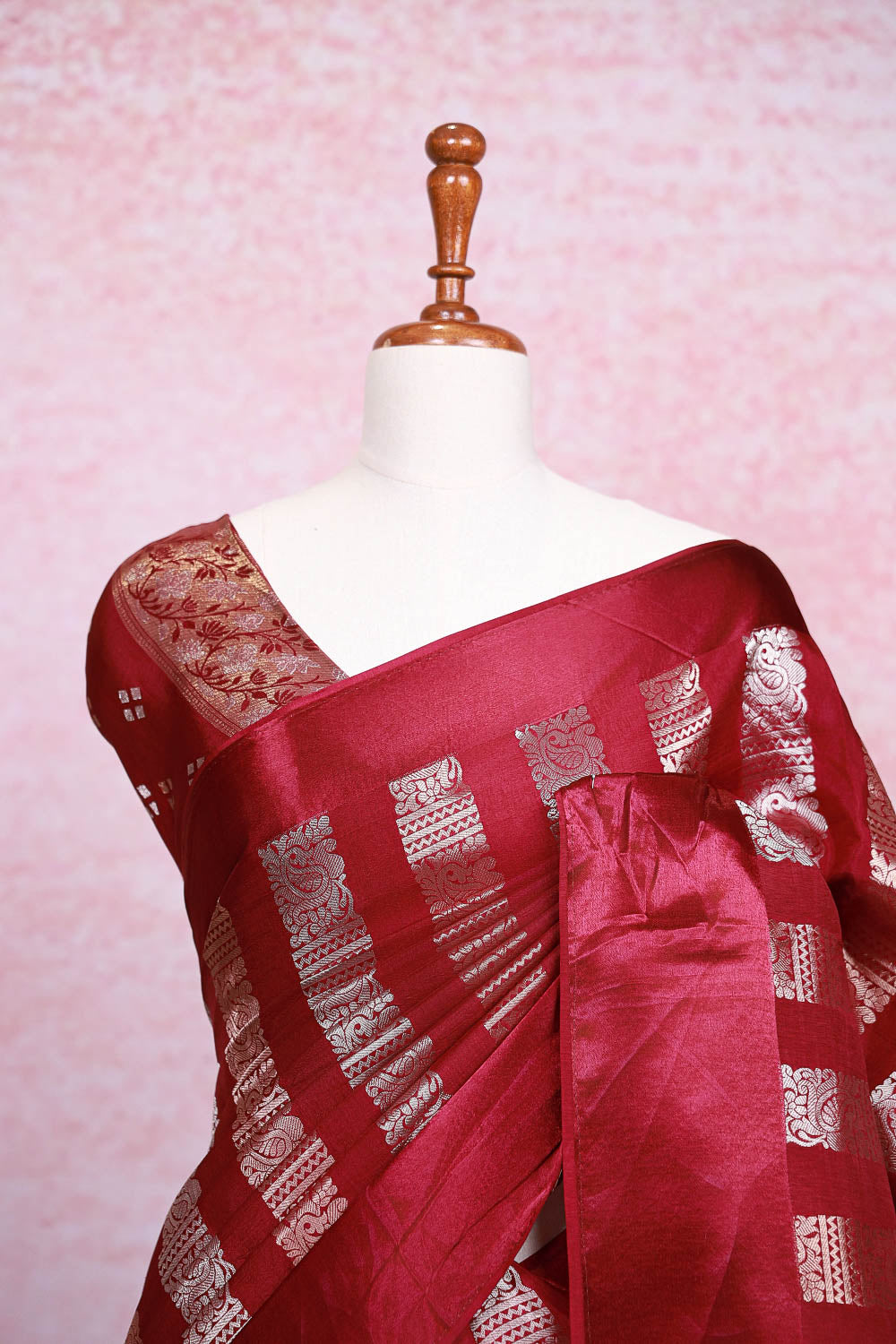 Dark Wine Semi Banarasi Saree