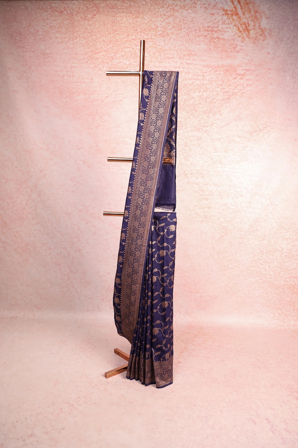 Navy Blue Tussar Banarasi Saree