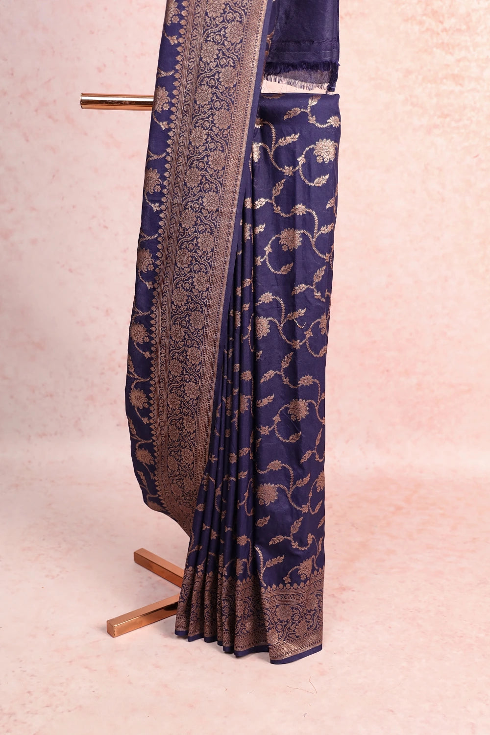 Navy Blue Tussar Banarasi Saree