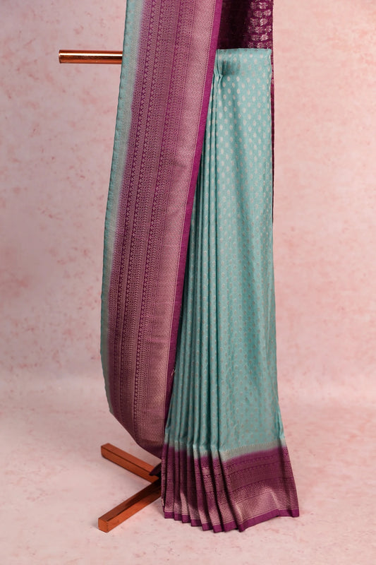 Bluish Grey Semi Banarasi Saree