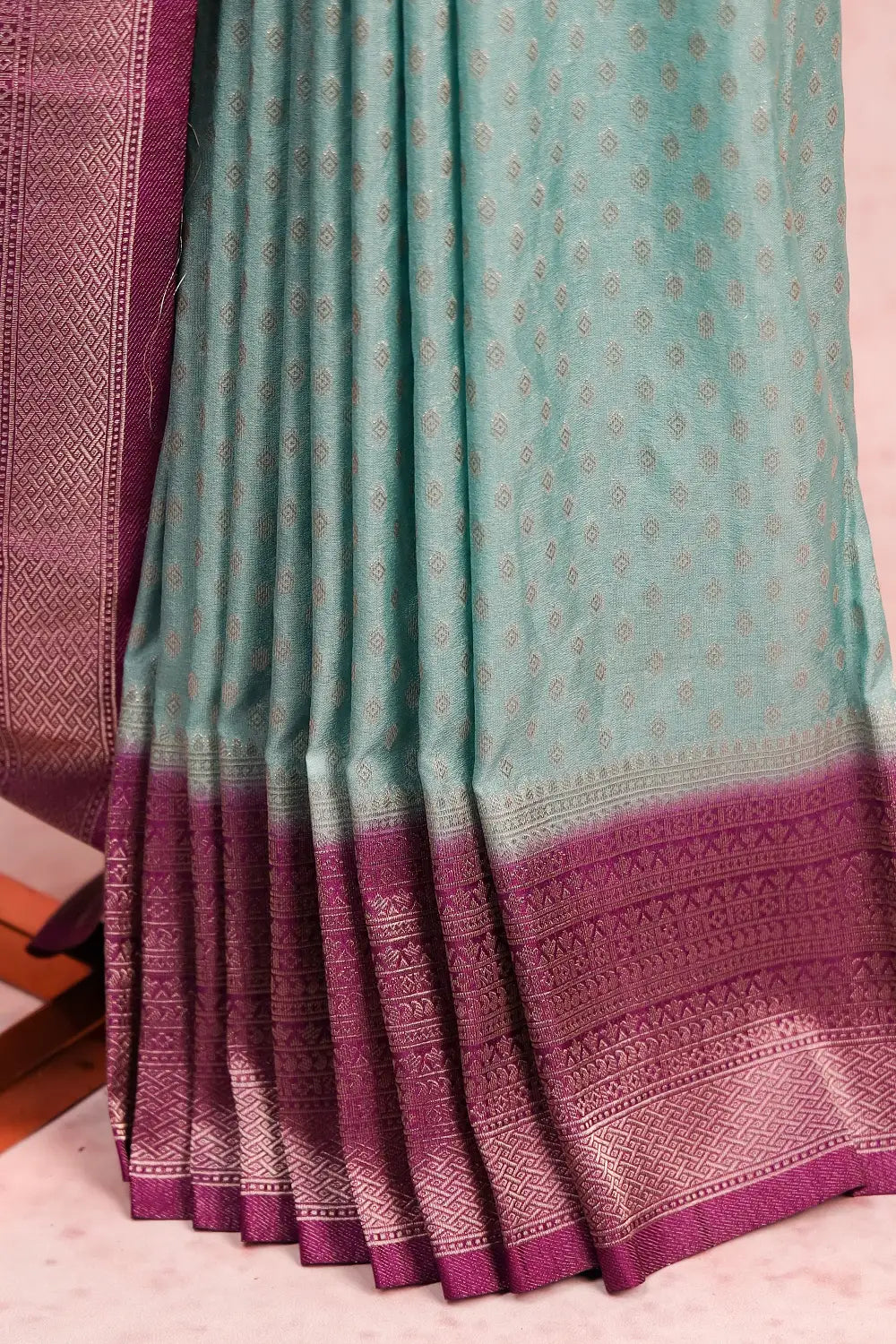 Bluish Grey Semi Banarasi Saree