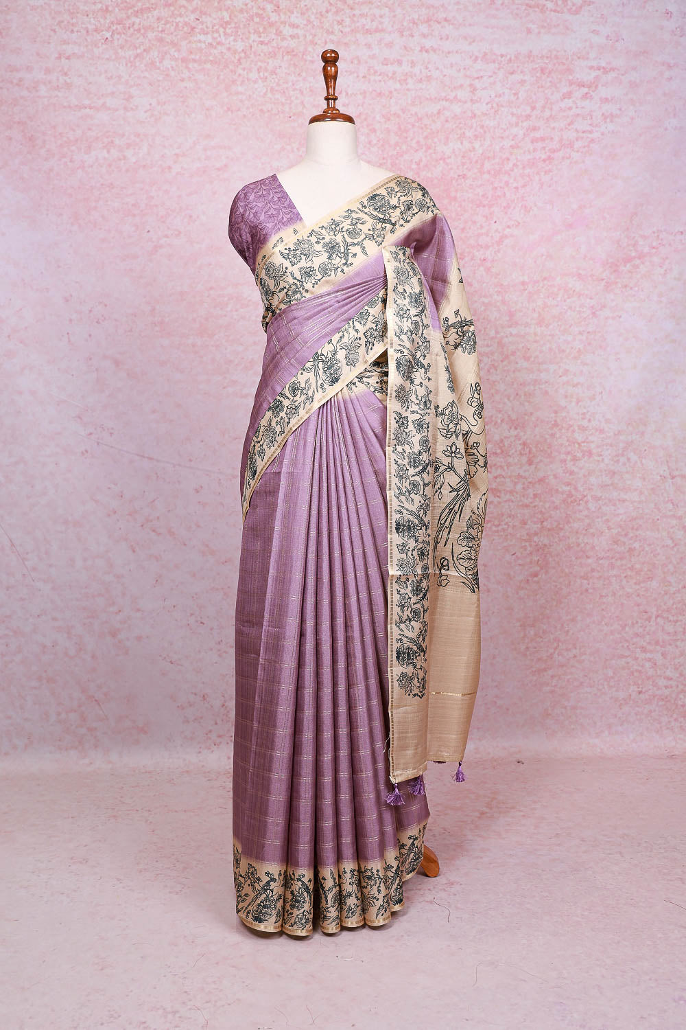 Lavender Semi Tussar Saree