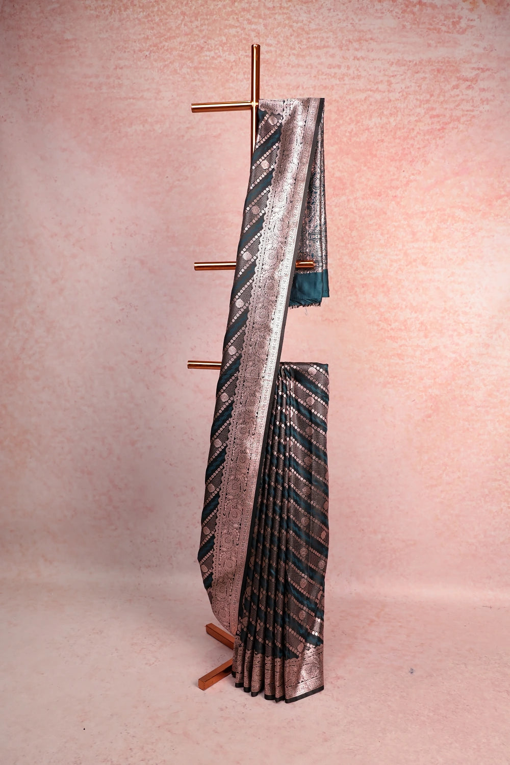 Peacock Green Semi Banarasi Saree