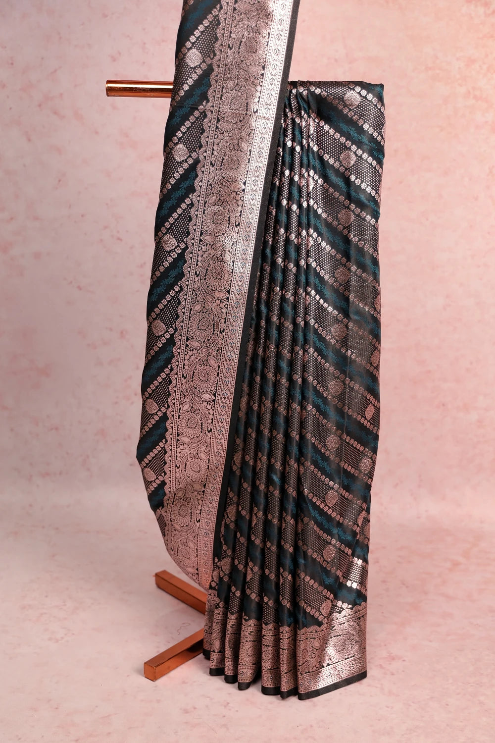 Peacock Green Semi Banarasi Saree