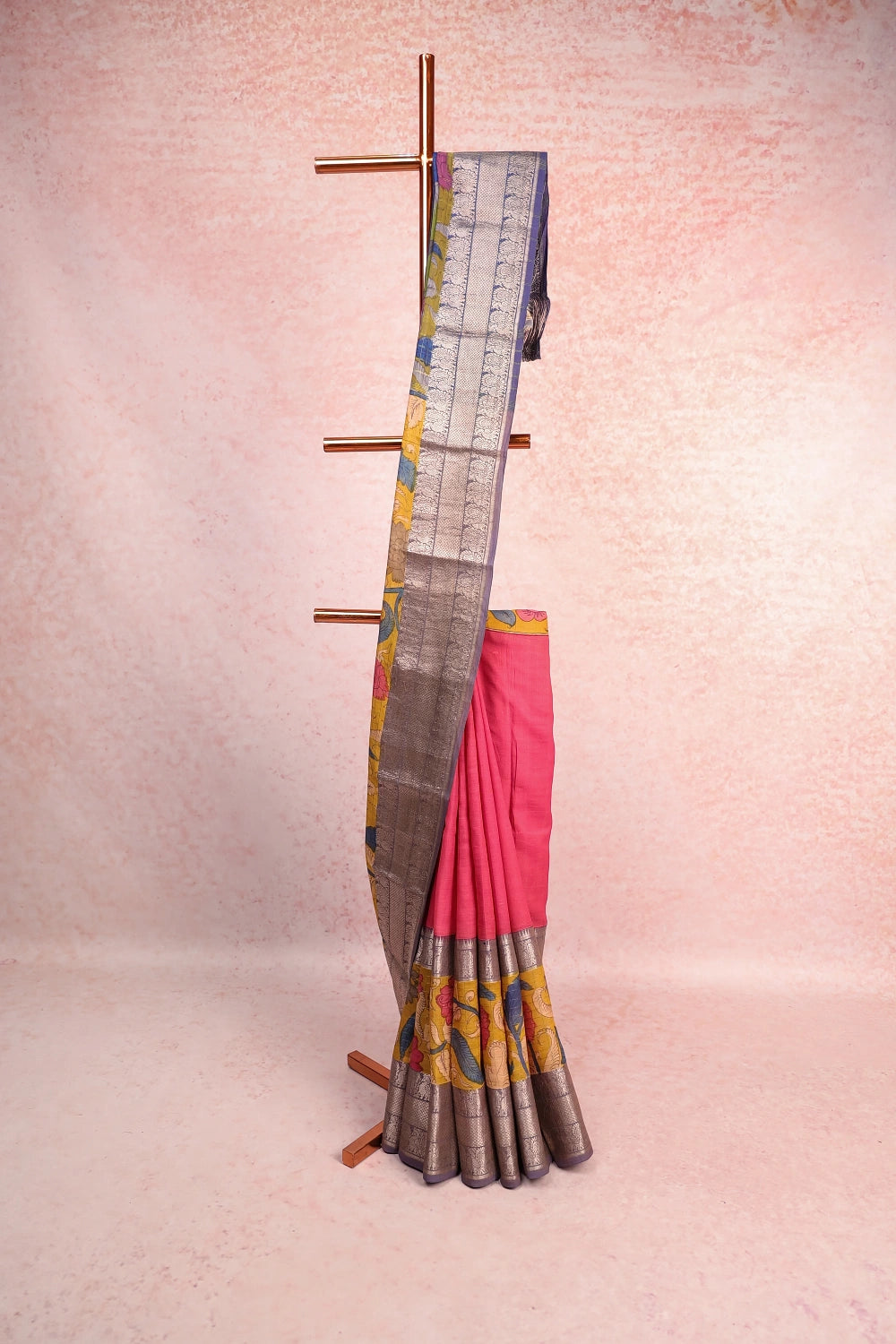 Coral Pink Kalamkari Cotton  Saree