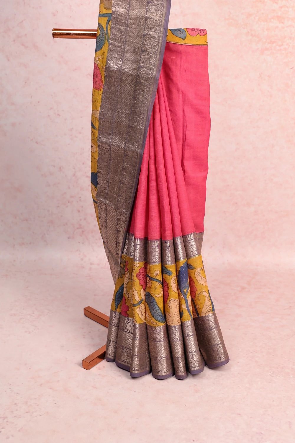 Coral Pink Kalamkari Cotton  Saree