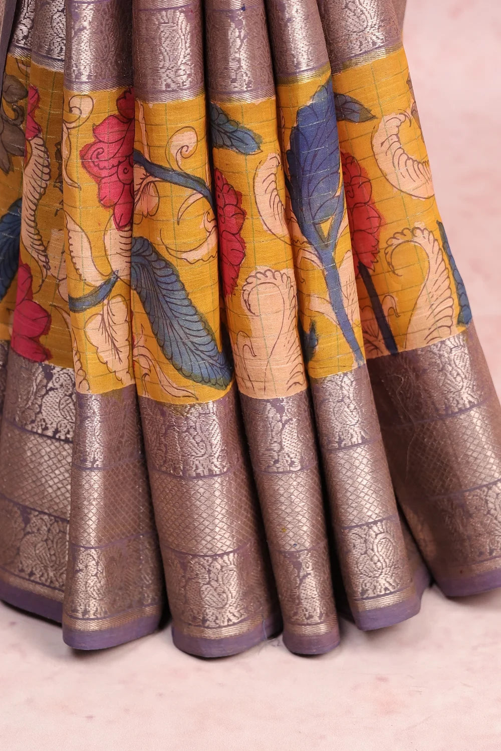 Coral Pink Kalamkari Cotton  Saree