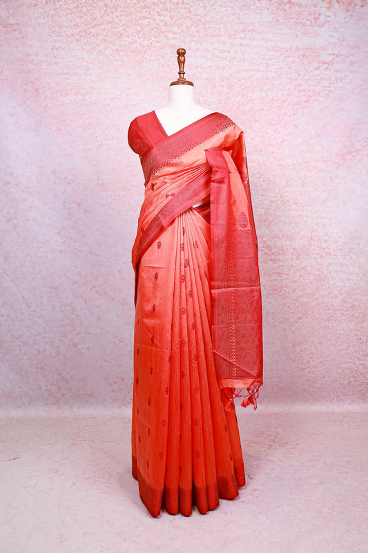 Pinkish Orange Semi Jute Saree