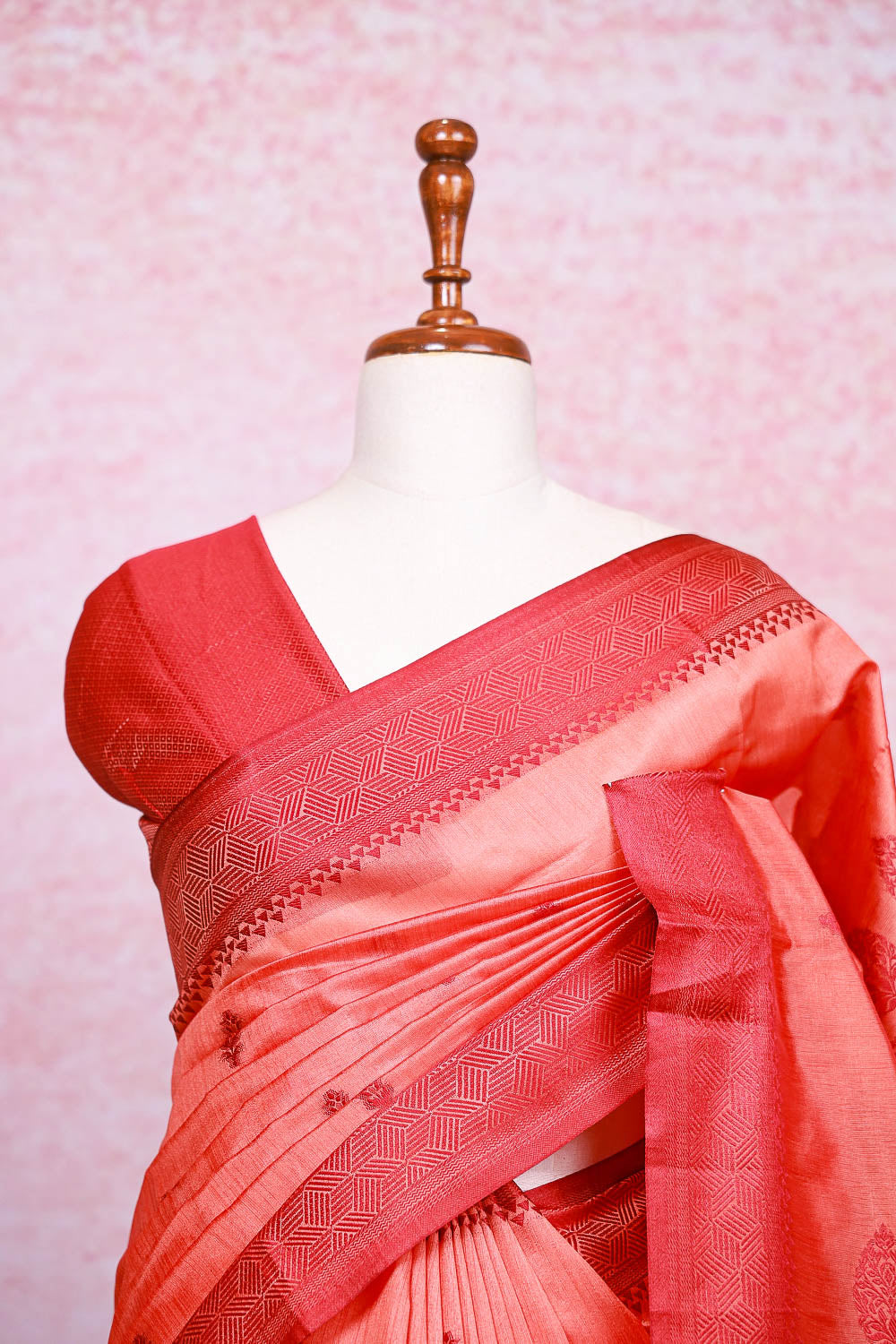 Pinkish Orange Semi Jute Saree