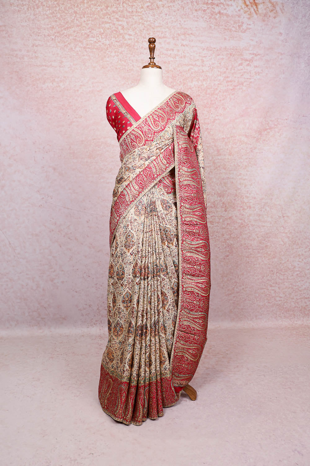 Cream Pashmina Silk Saree