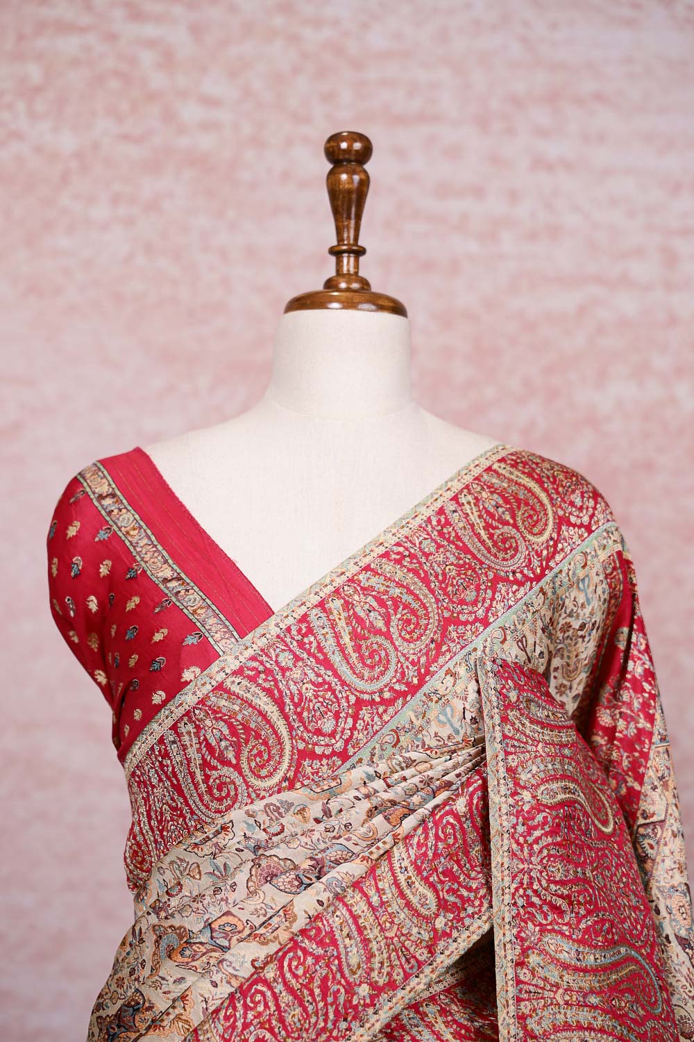 Cream Pashmina Silk Saree