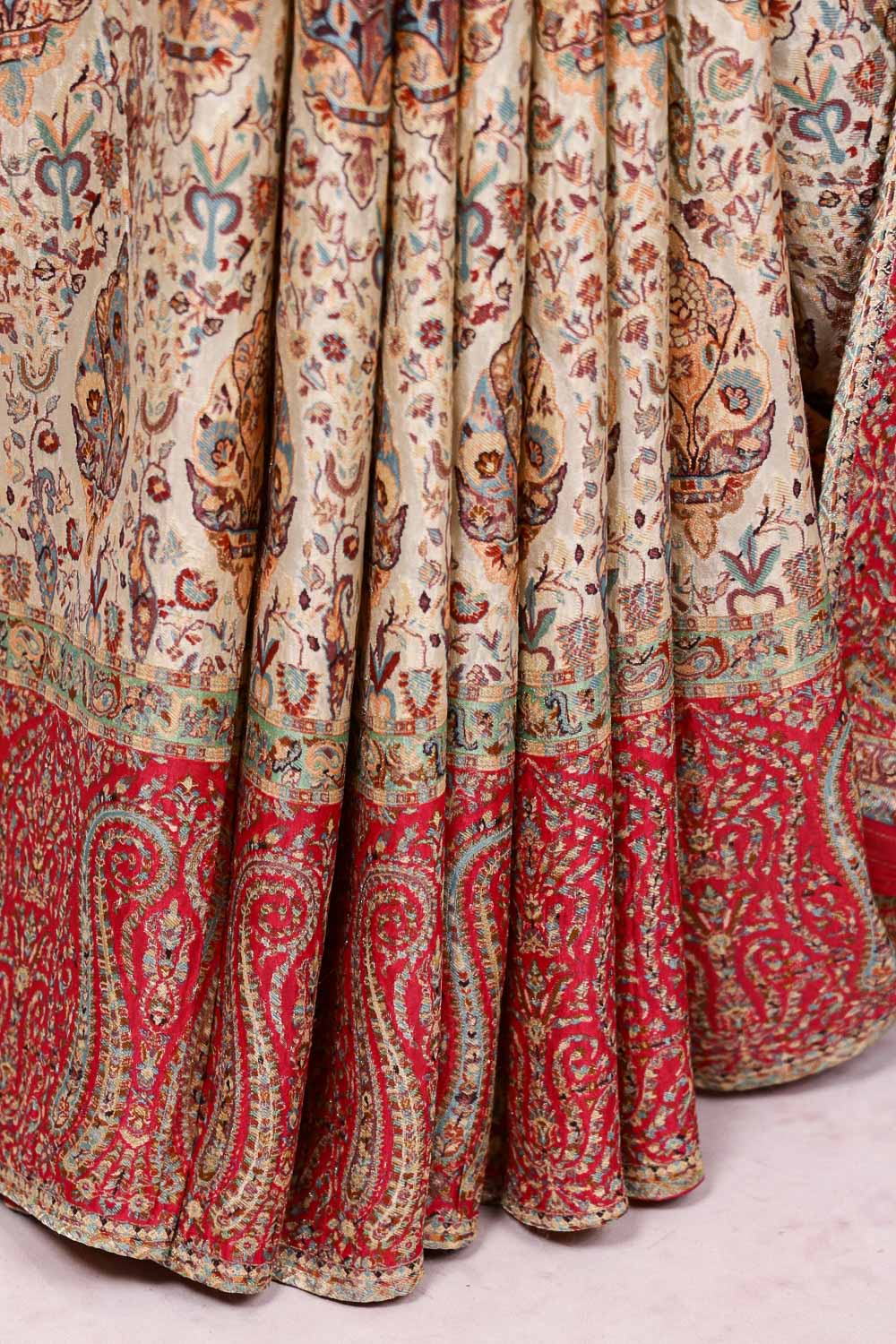 Cream Pashmina Silk Saree