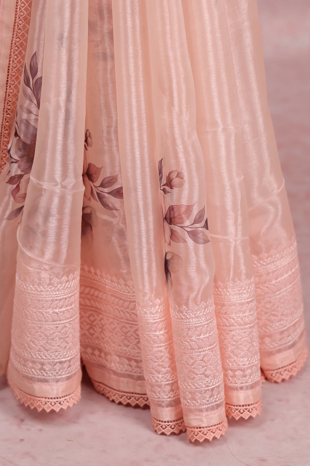 Light Peach Semi Tissue Organza Saree