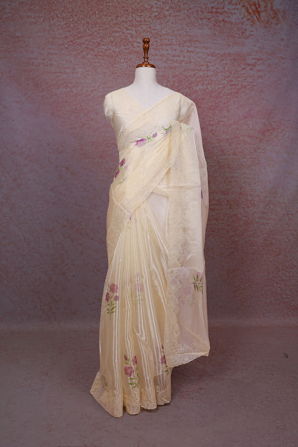 Cream Tissue Organza Saree - Seematti