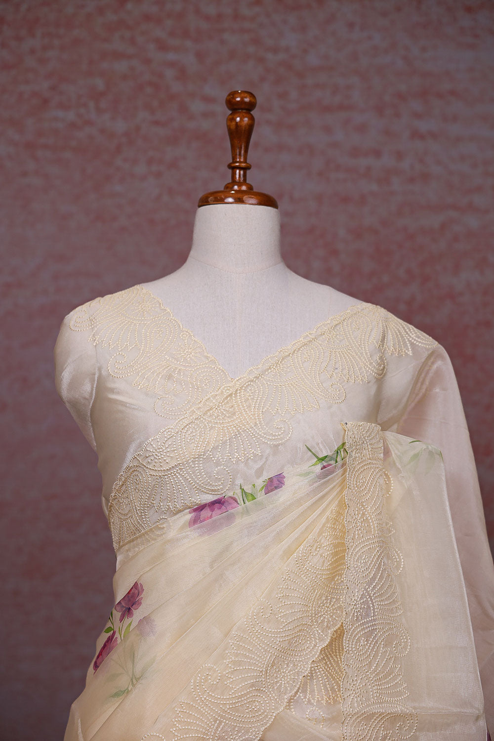 Cream Tissue Organza Saree - Seematti