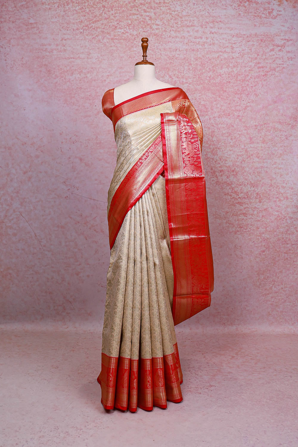 Cream Semi Silk Saree
