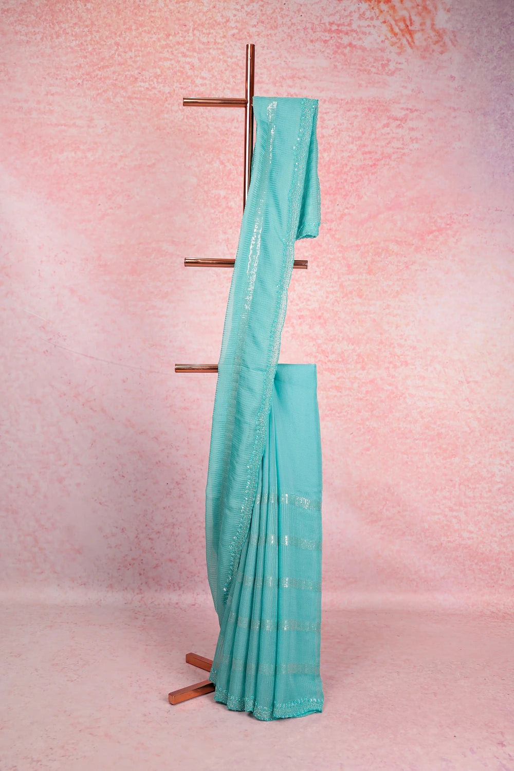 Light Skyblue Crush Organza Saree