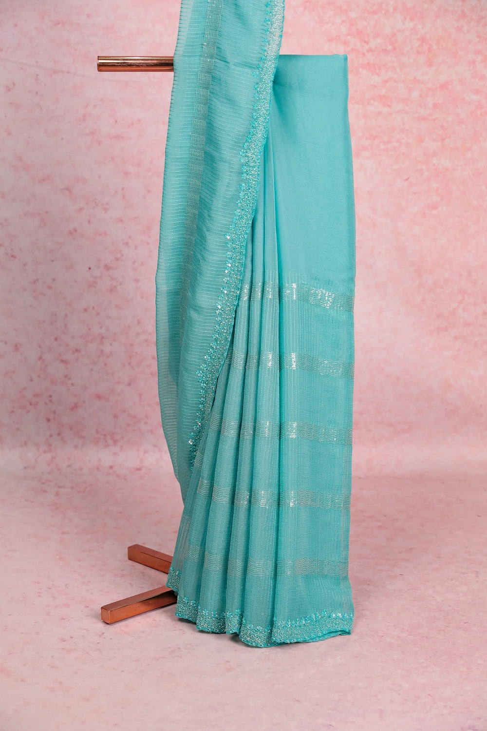 Light Skyblue Crush Organza Saree