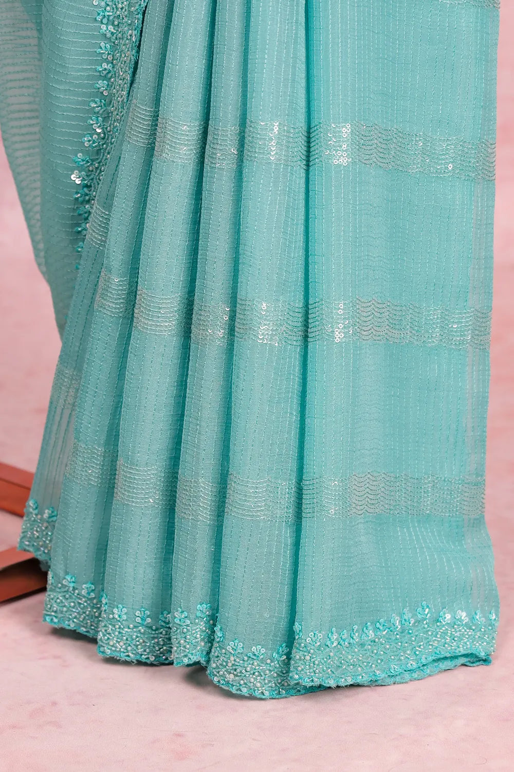 Light Skyblue Crush Organza Saree