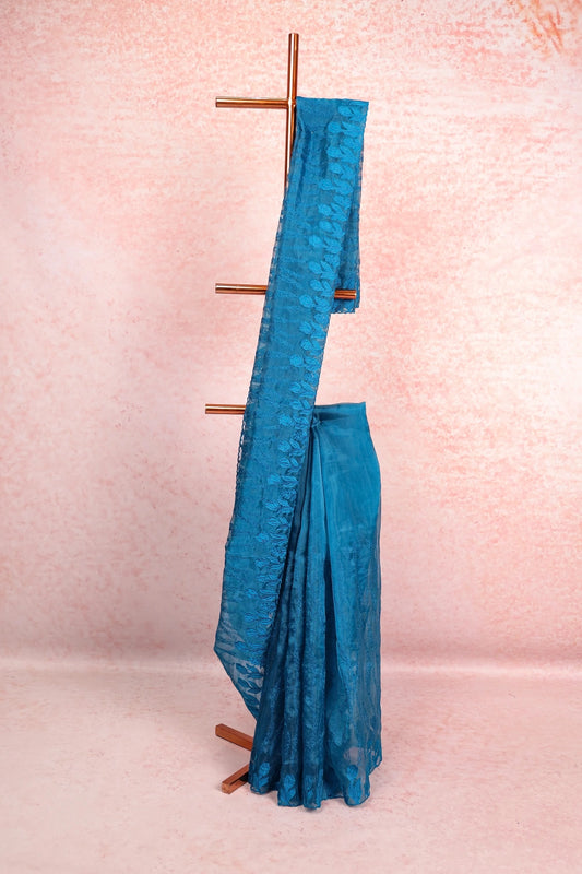 Peacock Blue Organza Saree