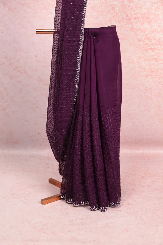 Wine Organza Saree