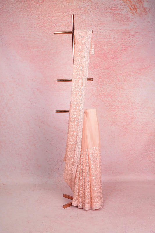 Light Peach Organza Saree