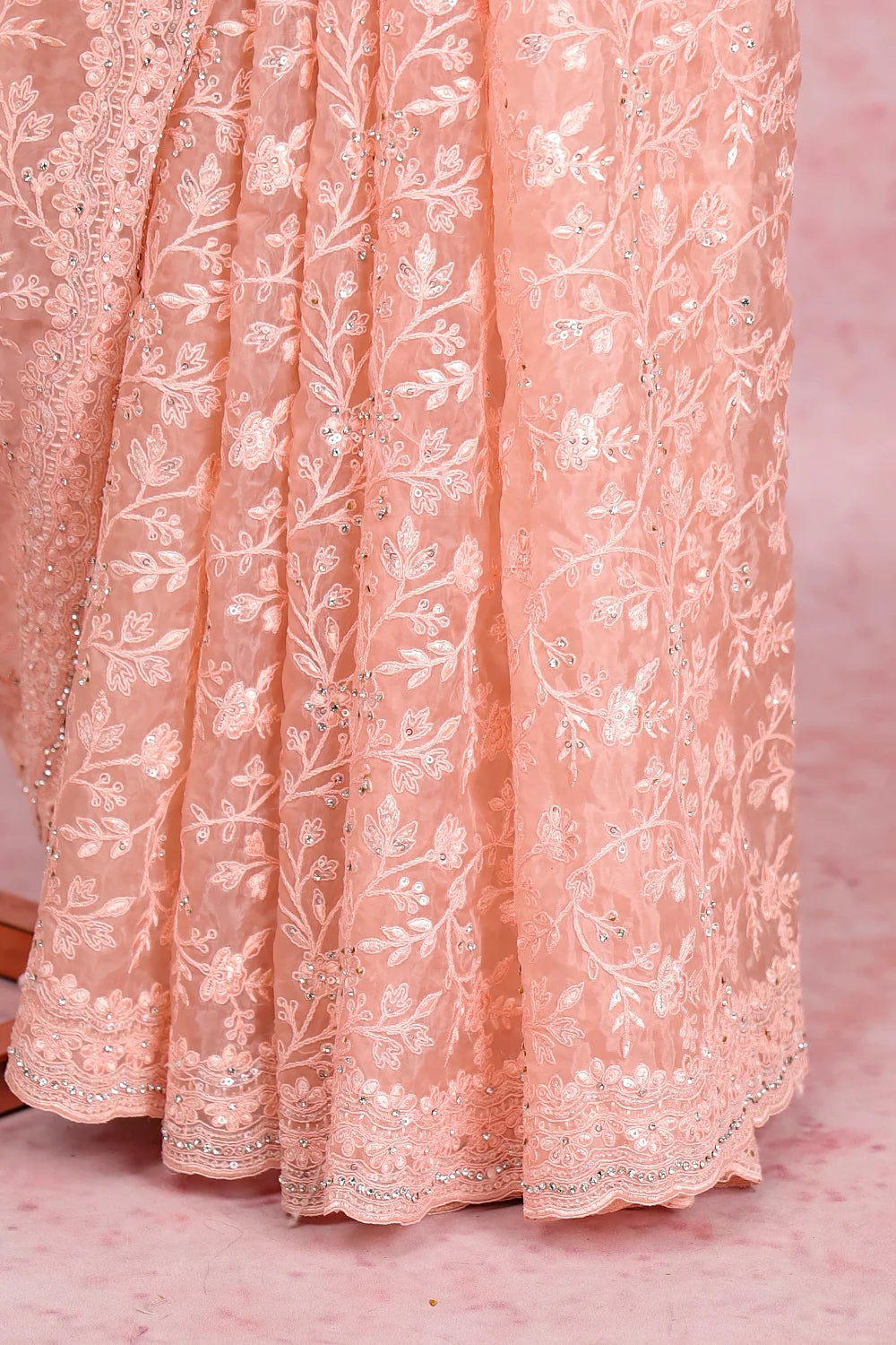 Light Peach Organza Saree