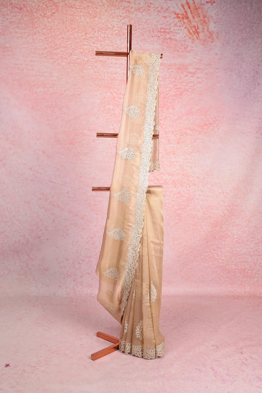 Beige Tissue Organza Saree