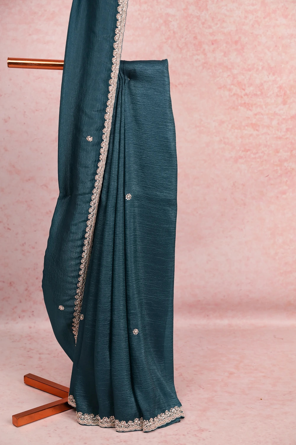 Bottle Green Crush Organza Saree