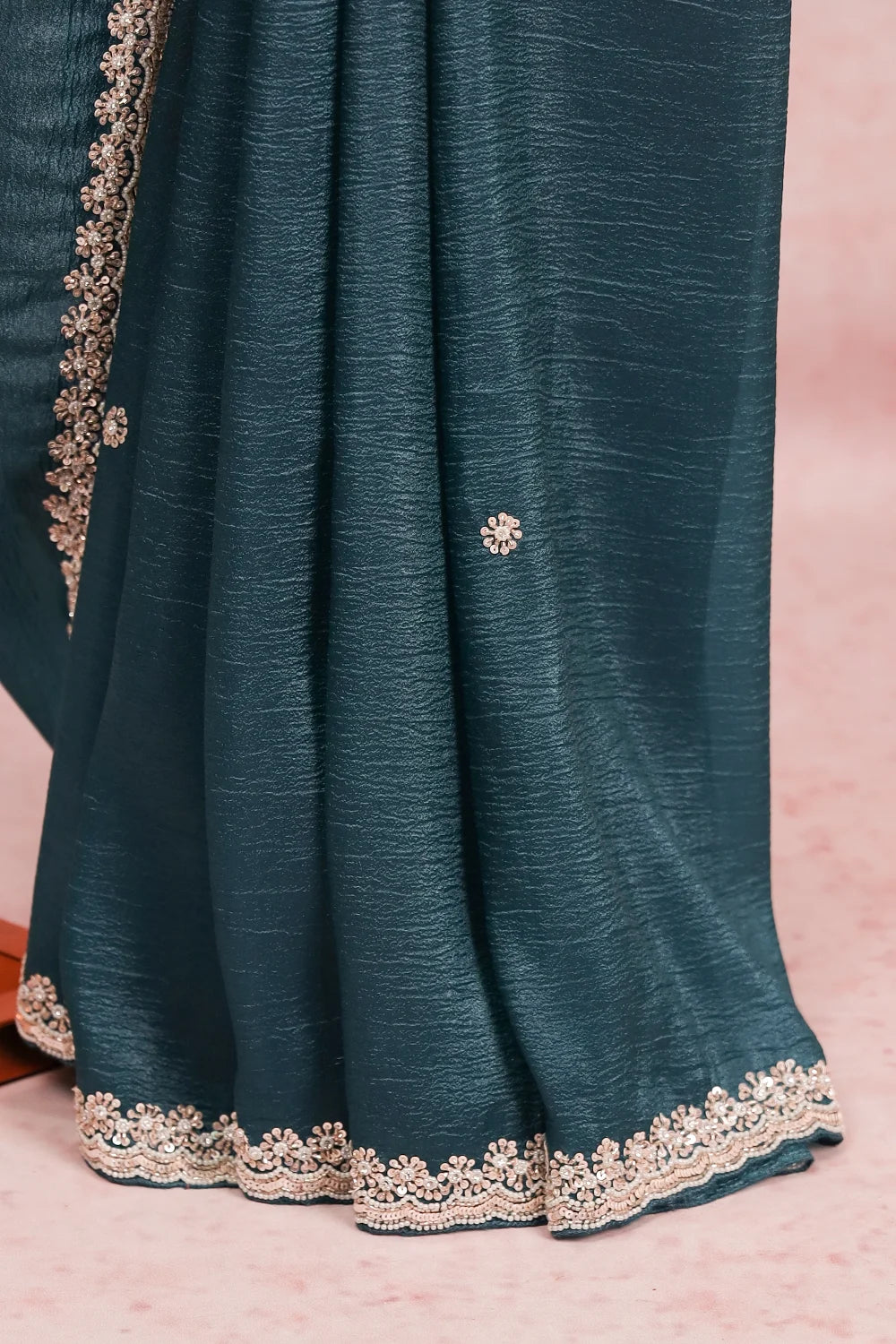 Bottle Green Crush Organza Saree