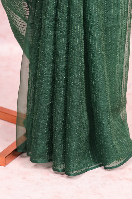 Bottle Green Organza Saree