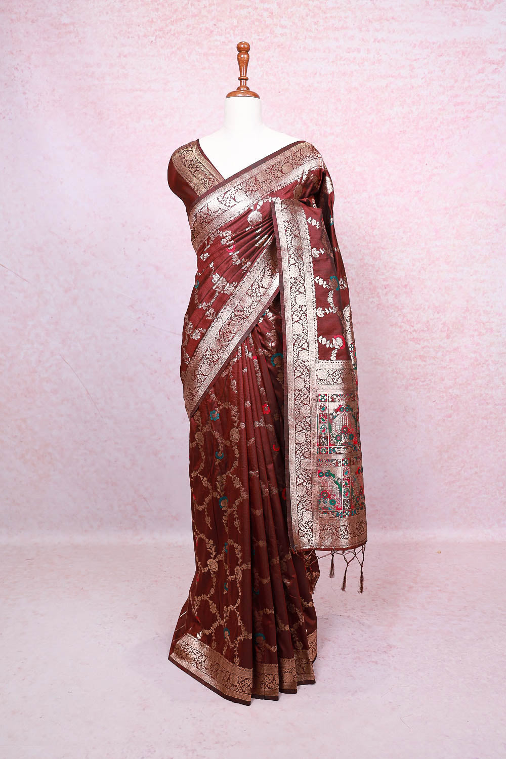 Maroon Semi Banarasi Saree