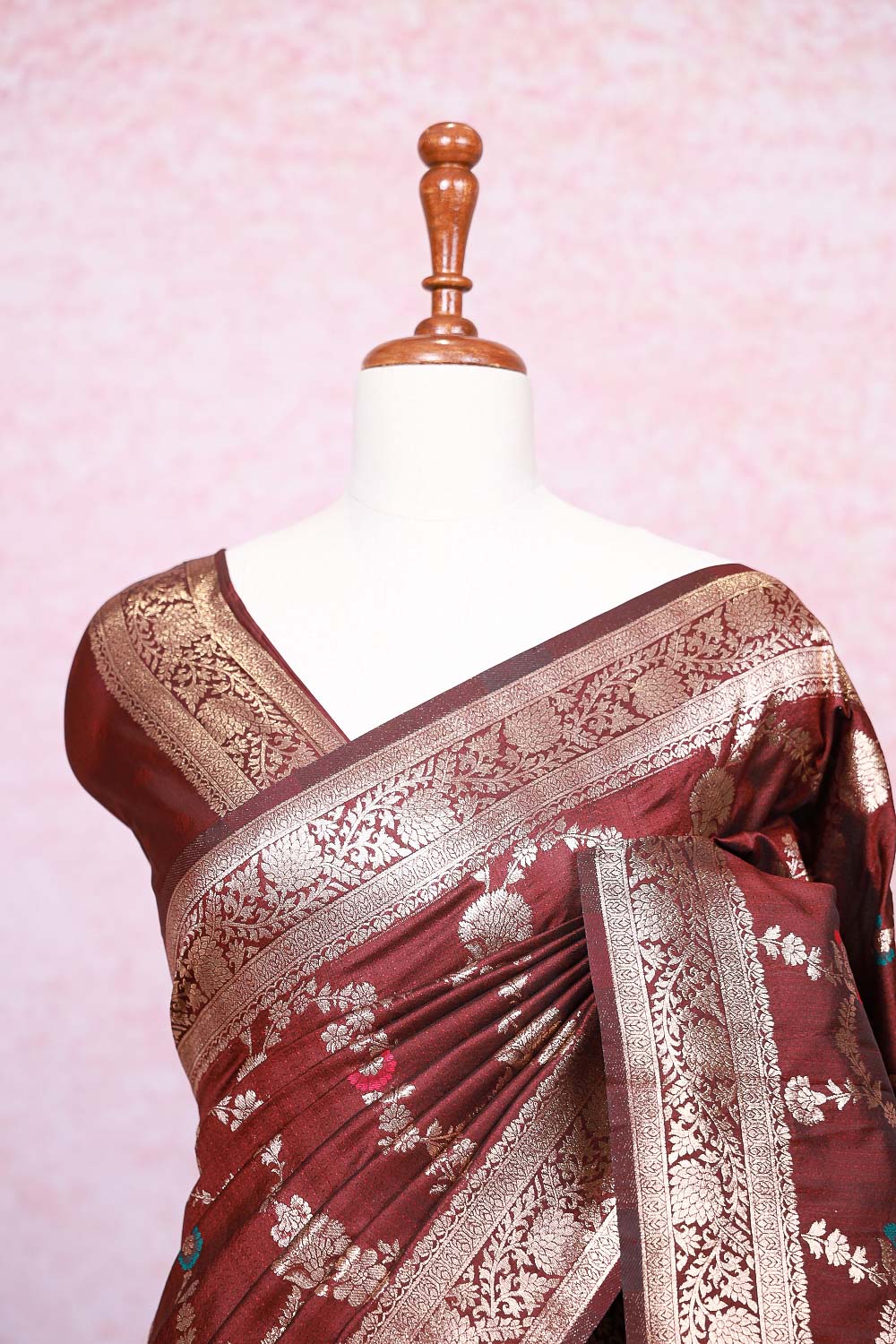 Maroon Semi Banarasi Saree