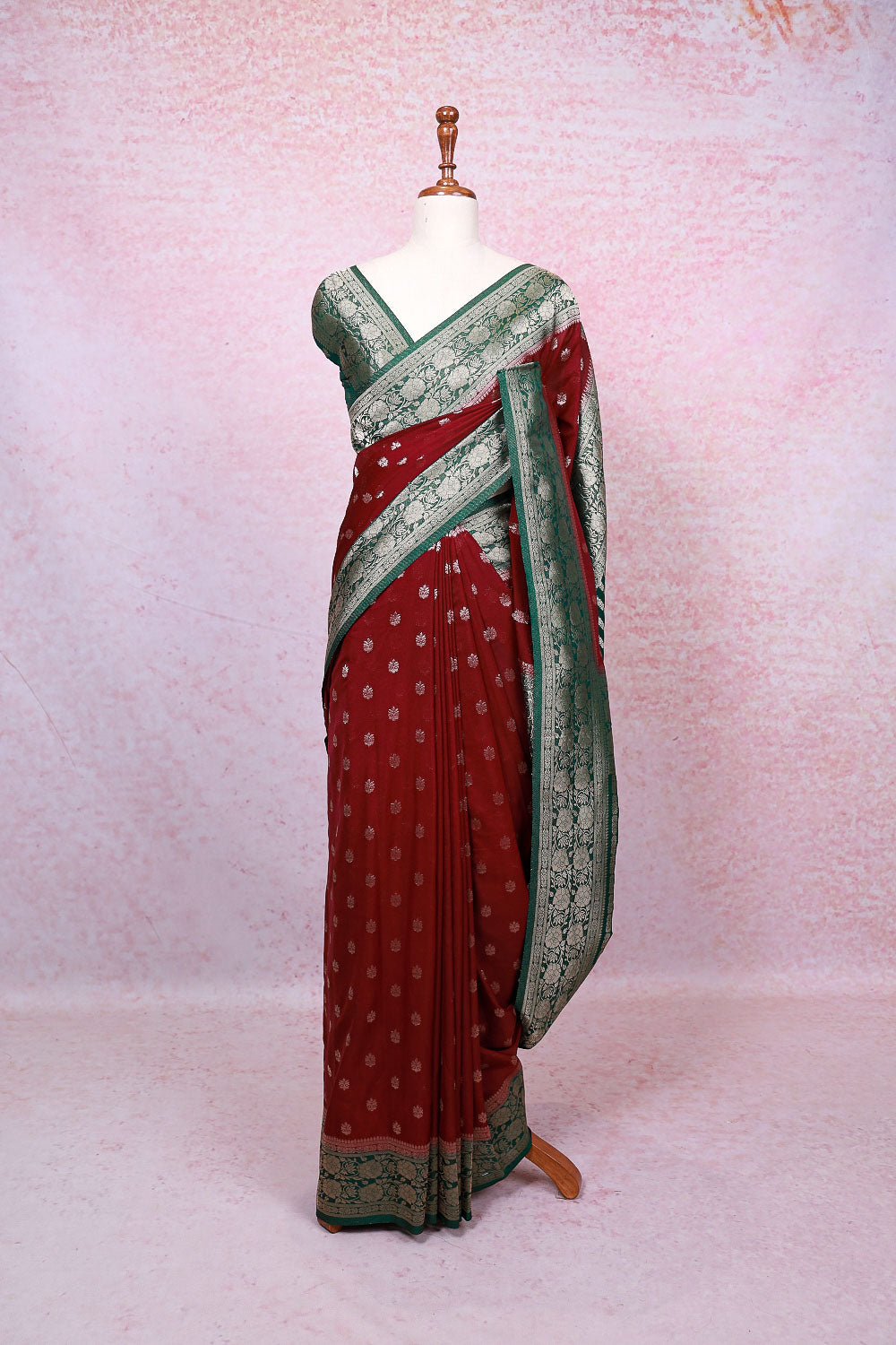 Wine Semi Banarasi Saree - Seematti