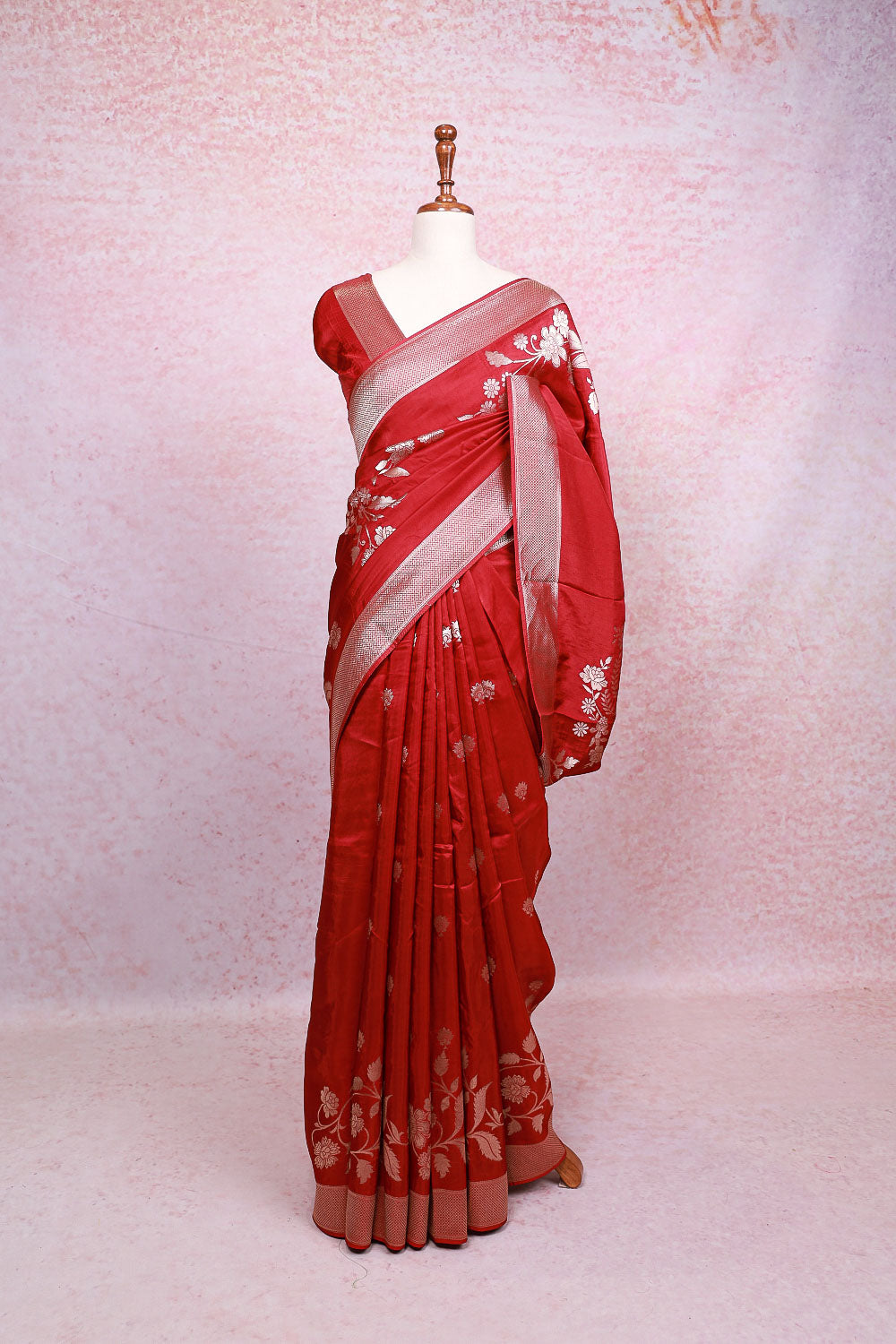Maroon Semi Banarasi Saree