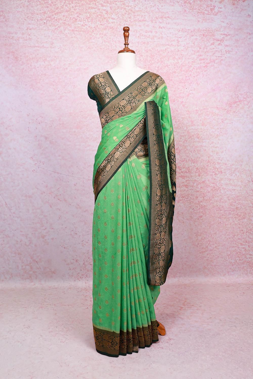 Light Green Semi Banarasi Saree