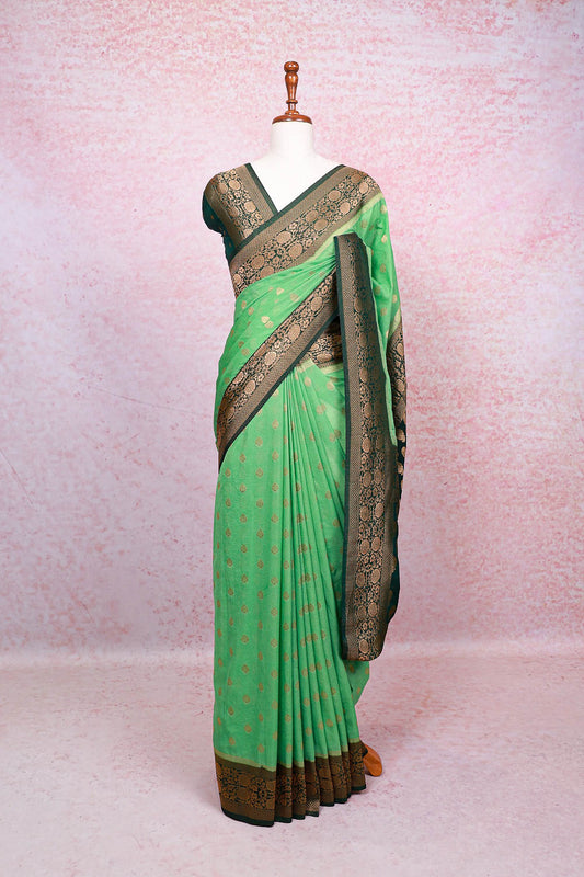 Light Green Semi Banarasi Saree